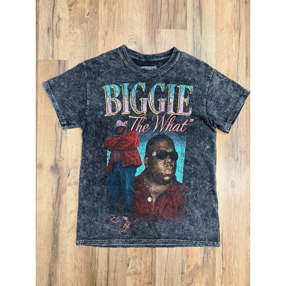 Notorious B.I.G. "Biggie The‎ What" Graphic T-Shirt Black Acid Wash Sz S Hip Hop